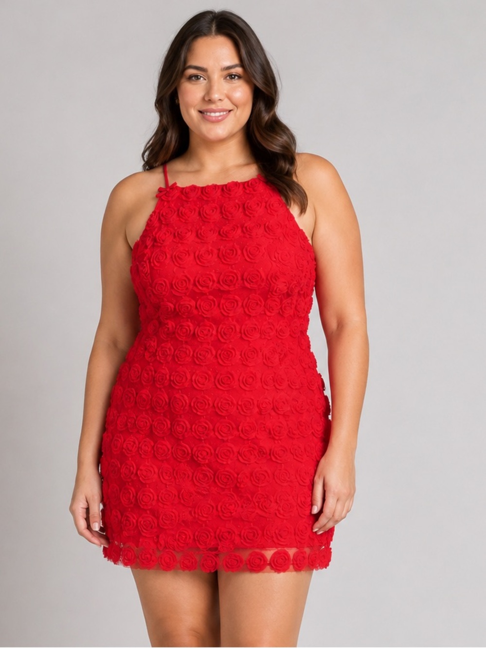 Francesca’s Betsy Rosette Mesh Mini Dress Red XL NWT